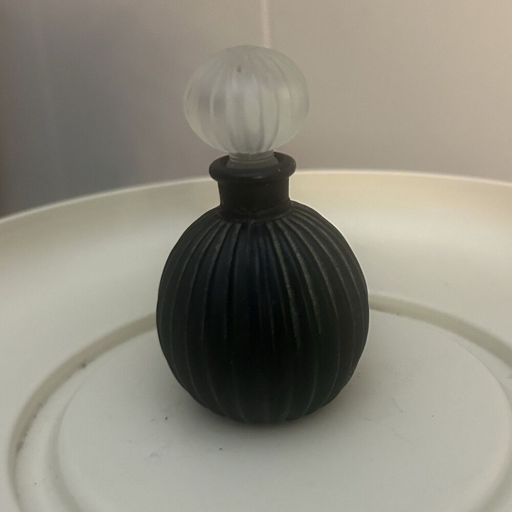 Vintage Price Products Black Ribbed Glass Perfume Bottle Frosted Stopper Taiwan